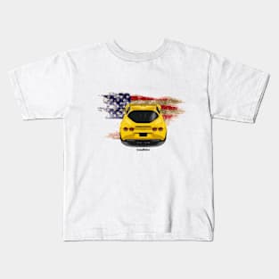 Yellow Corvette C6 & Amercan Flag Kids T-Shirt